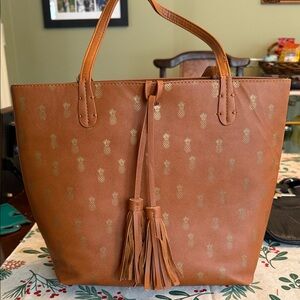 Brown Tote Bag with Gold Pineapple Accents